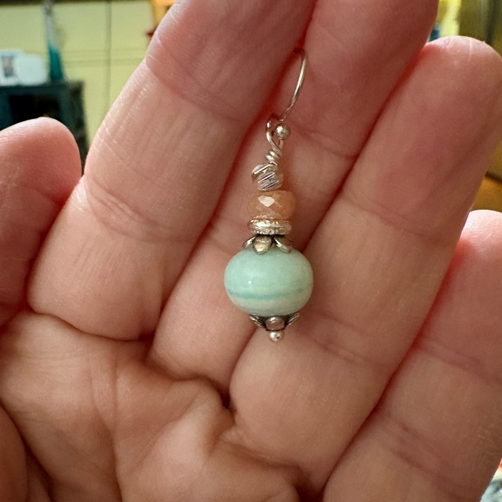 Chic Beaded Drop Earrings In Silver And Peach